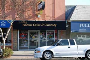 Avenue Coins shop on the Miracle Mile, Stockton, CA