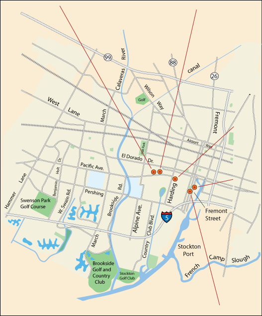 map of live stage theatre productions in Stockton, CA