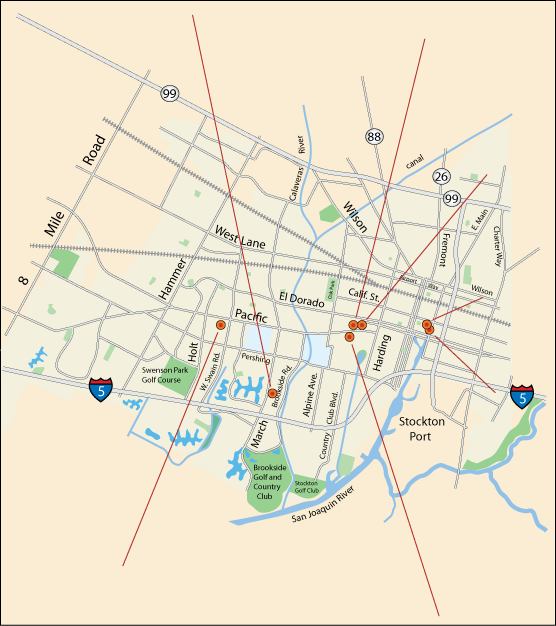 map of neighborhood cafes in Stockton, CA