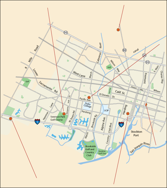 map of children's venues in Stockton, CA