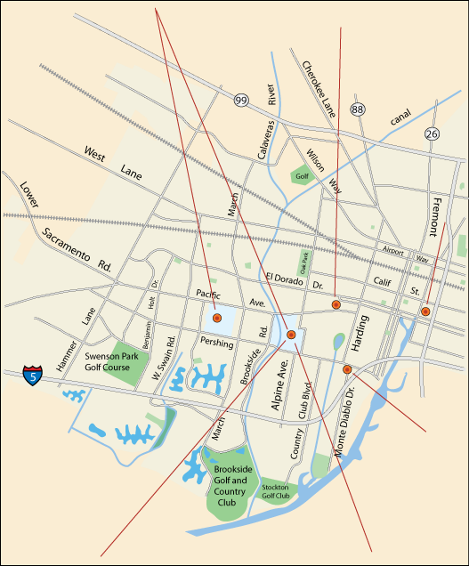 map of concert and music venues in Stockton, CA