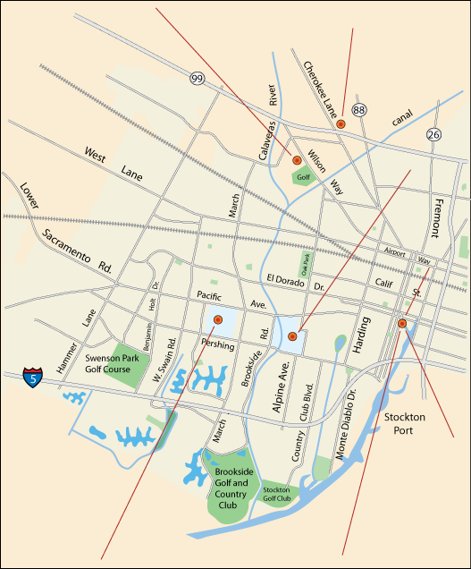 map of spectator sports venues in Stockton, CA